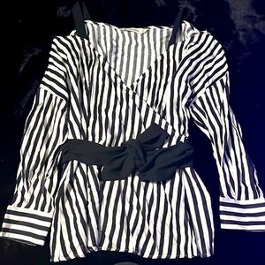ZARA black and white stripe blouse .